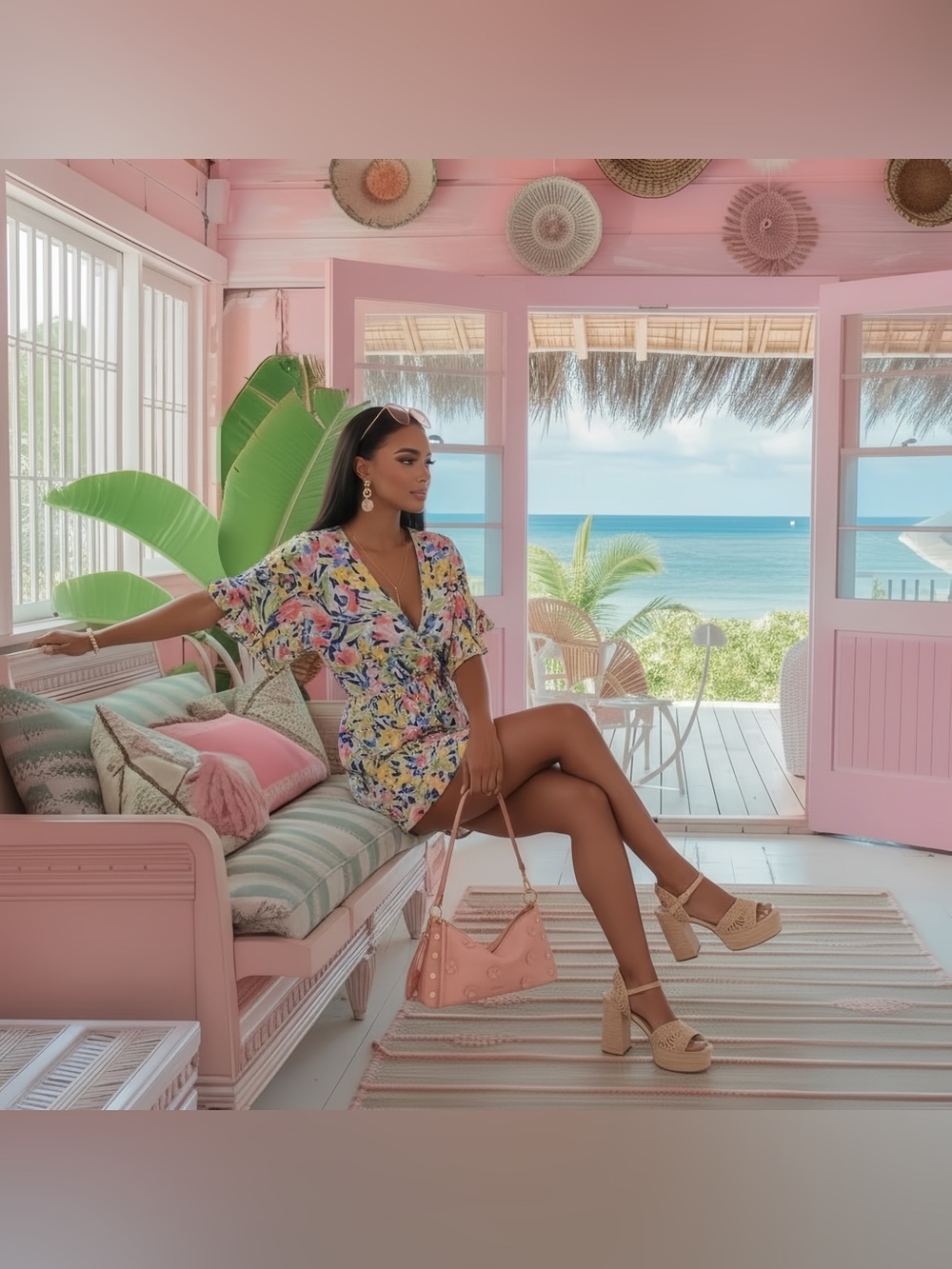 3XL Floral V-Neck Romper in Pastel Multi - Picture 3 of 13